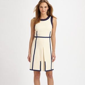 TORY BURCH ADDIS navy and cream midi sleeveless dress